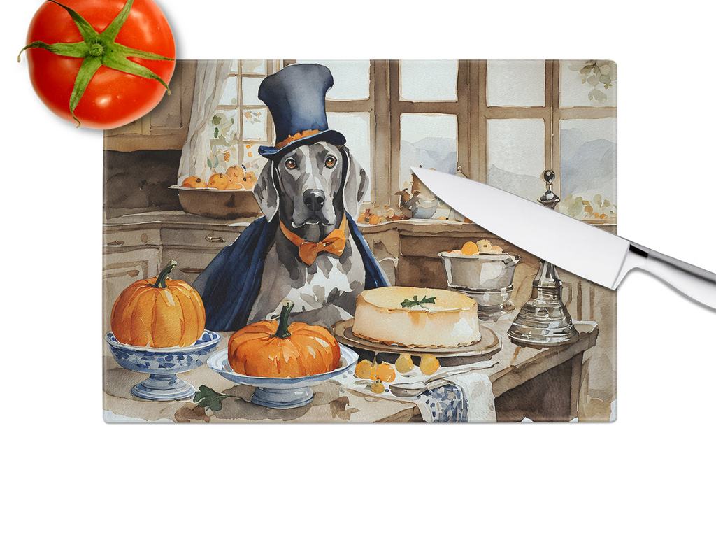Glamorous Pups : Weimaraner Fall Kitchen Pumpkins Glass Cutting Board