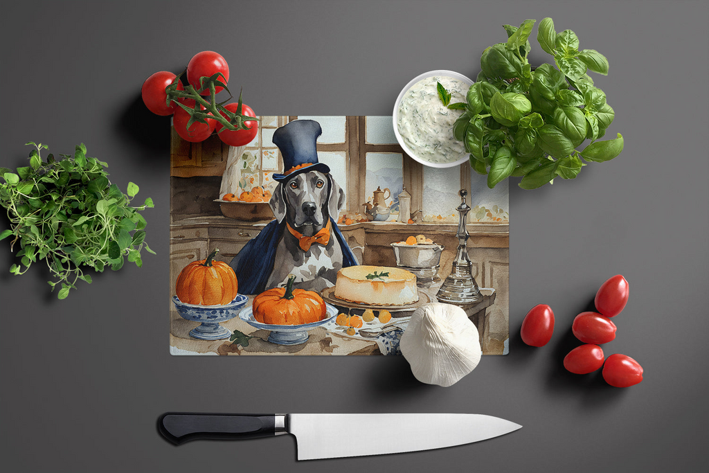 Glamorous Pups : Weimaraner Fall Kitchen Pumpkins Glass Cutting Board
