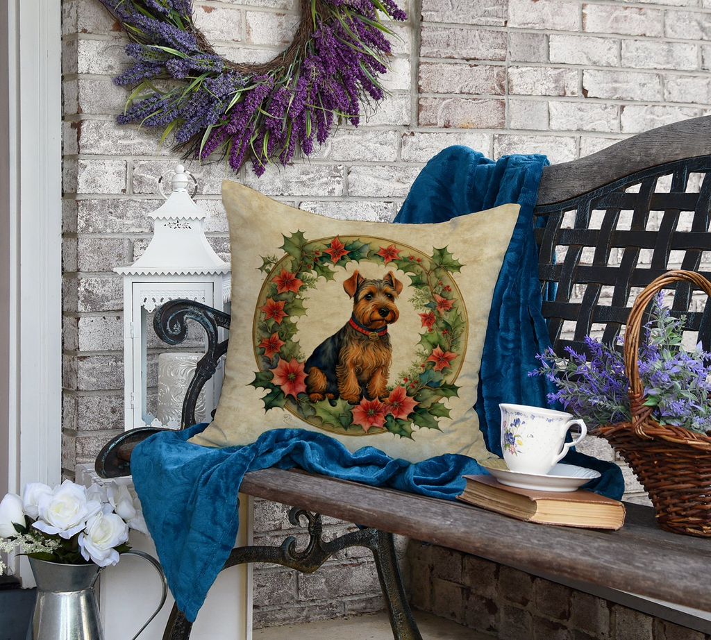 Glamorous Pups : Welsh Terrier Christmas Flowers Throw Pillow