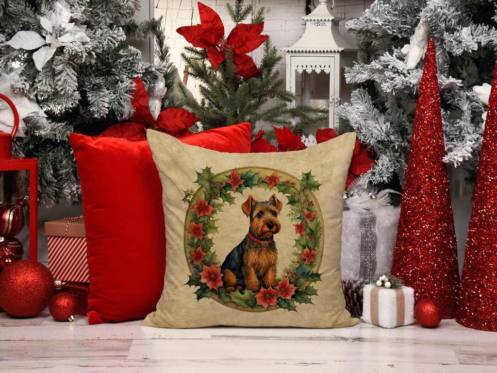 Glamorous Pups : Welsh Terrier Christmas Flowers Throw Pillow