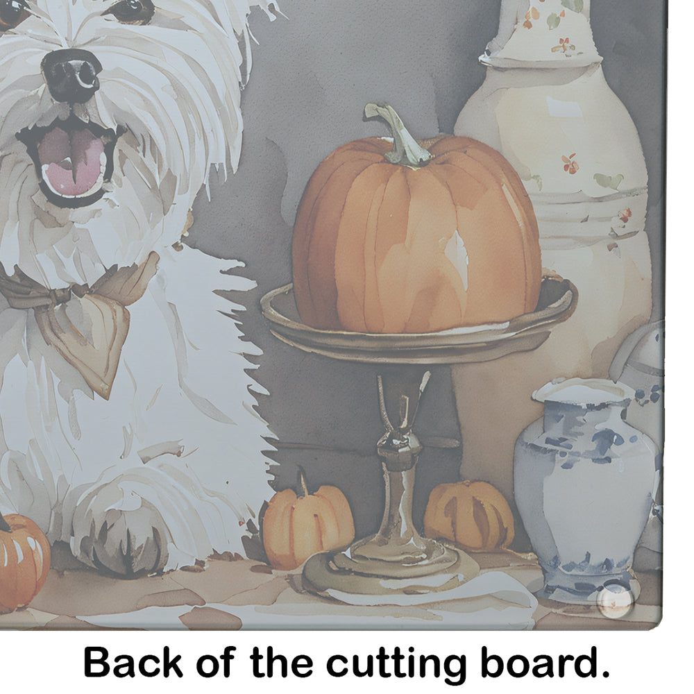 Glamorous Pups : Westie Fall Kitchen Pumpkins Glass Cutting Board