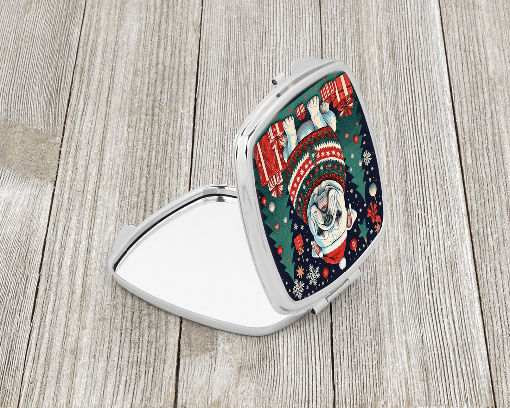 Glamorous Pups : White English Bulldog Christmas Compact Mirror
