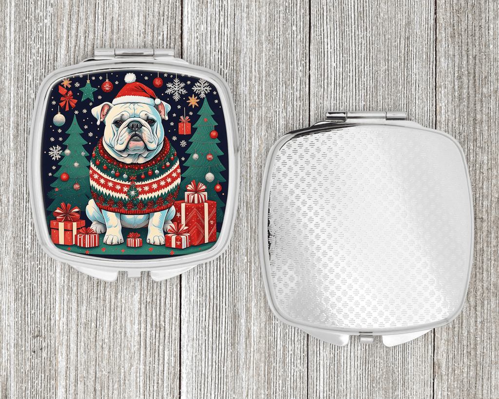 Glamorous Pups : White English Bulldog Christmas Compact Mirror
