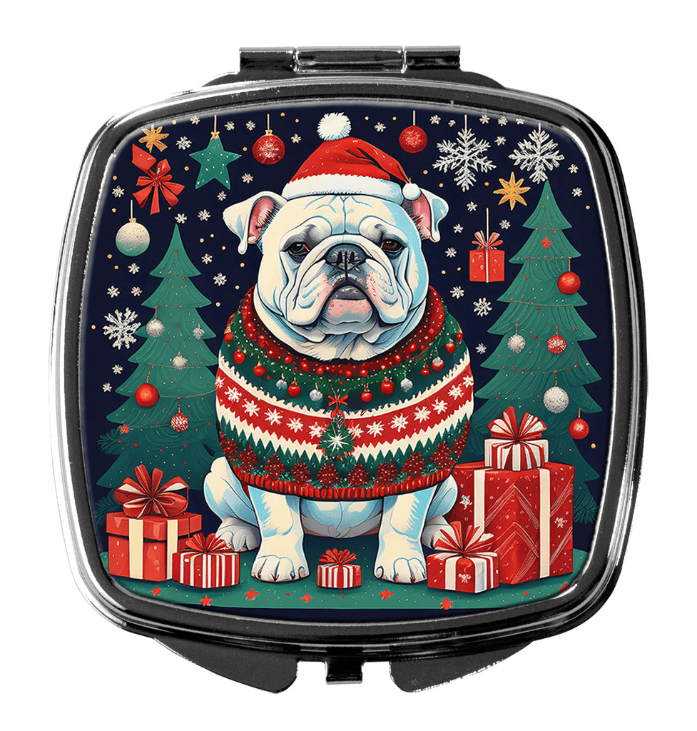 Glamorous Pups : White English Bulldog Christmas Compact Mirror