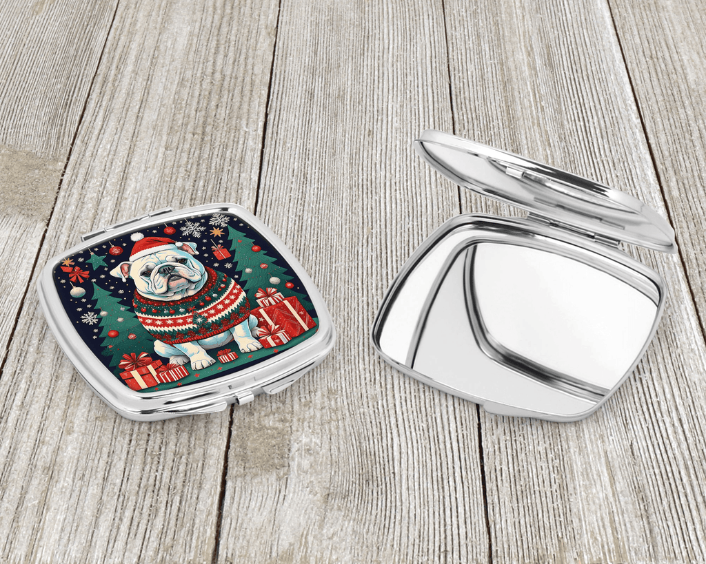 Glamorous Pups : White English Bulldog Christmas Compact Mirror