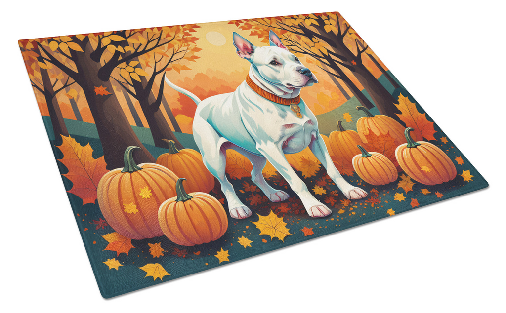 Glamorous Pups : White Pit Bull Terrier Fall Glass Cutting Board