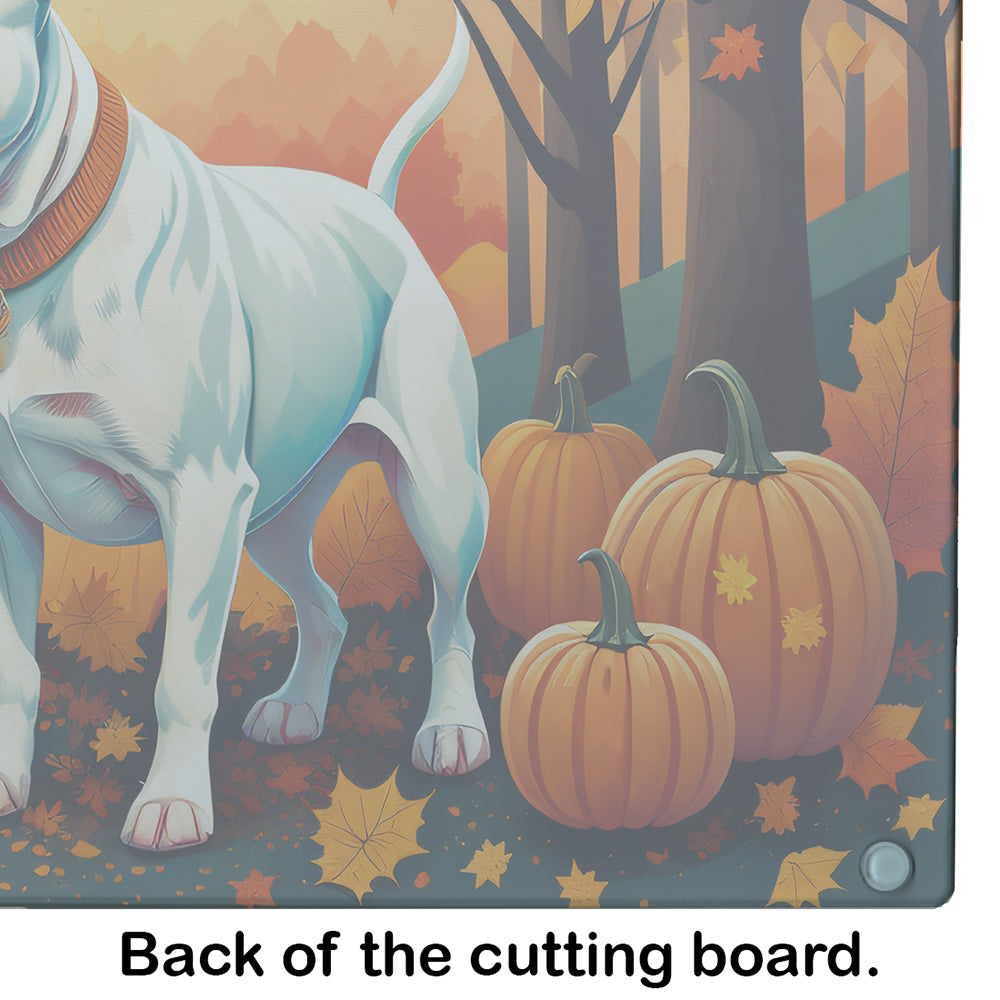 Glamorous Pups : White Pit Bull Terrier Fall Glass Cutting Board