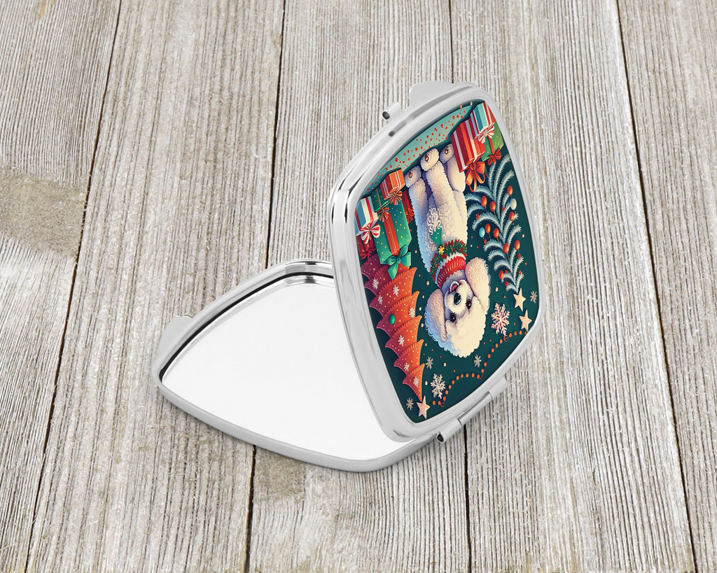 Glamorous Pups : White Toy Poodle Christmas Compact Mirror