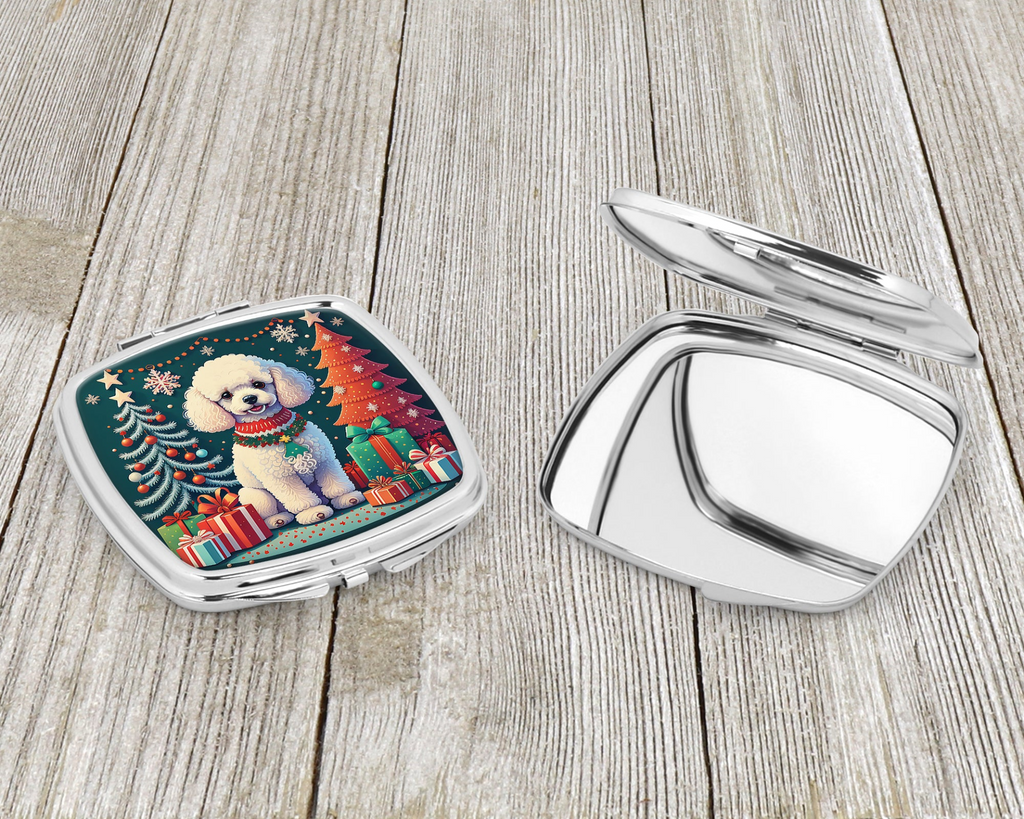 Glamorous Pups : White Toy Poodle Christmas Compact Mirror