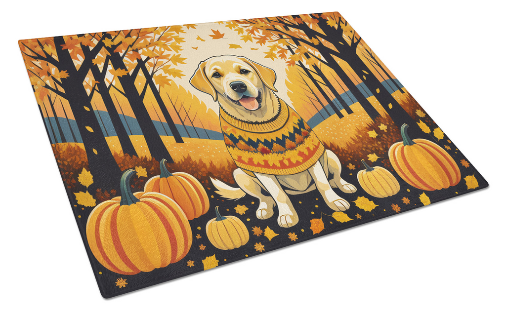 Glamorous Pups : Yellow Labrador Retriever Fall Glass Cutting Board