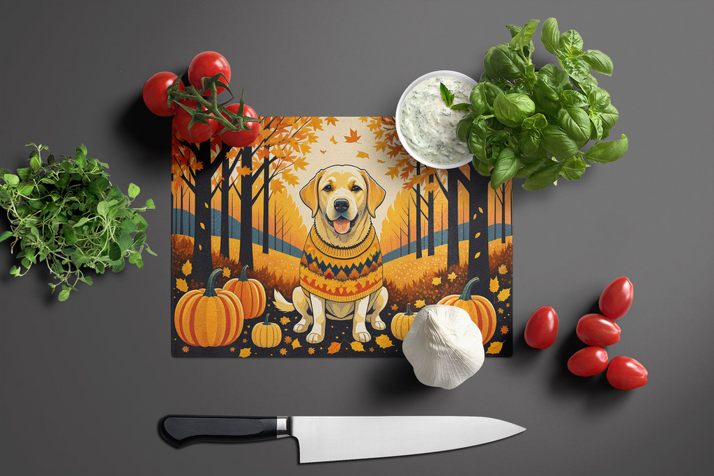 Glamorous Pups : Yellow Labrador Retriever Fall Glass Cutting Board