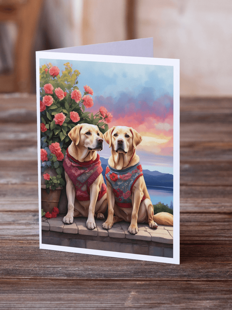 Glamorous Pups : Yellow Labrador Retriever Two Hearts Greeting Cards Pack of 8
