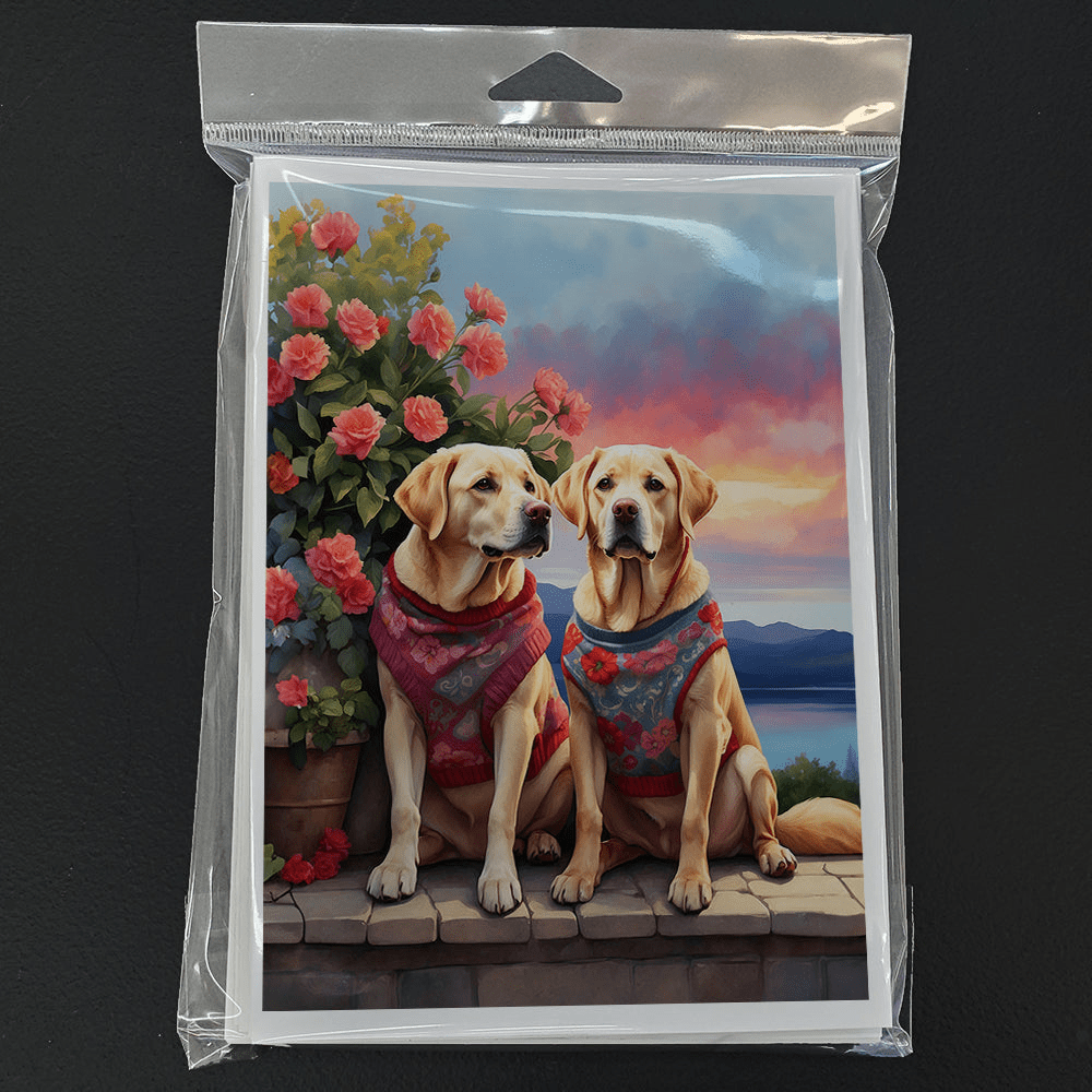 Glamorous Pups : Yellow Labrador Retriever Two Hearts Greeting Cards Pack of 8