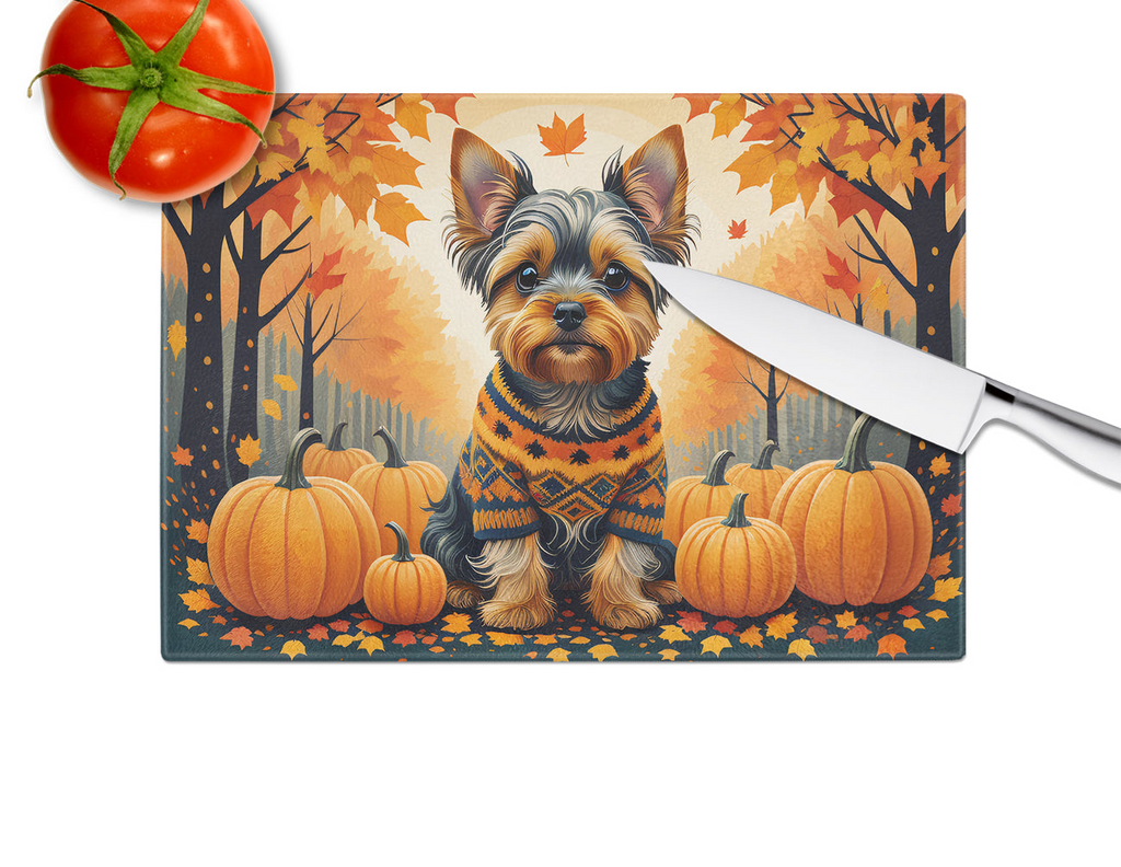 Glamorous Pups : Yorkshire Terrier Fall Glass Cutting Board