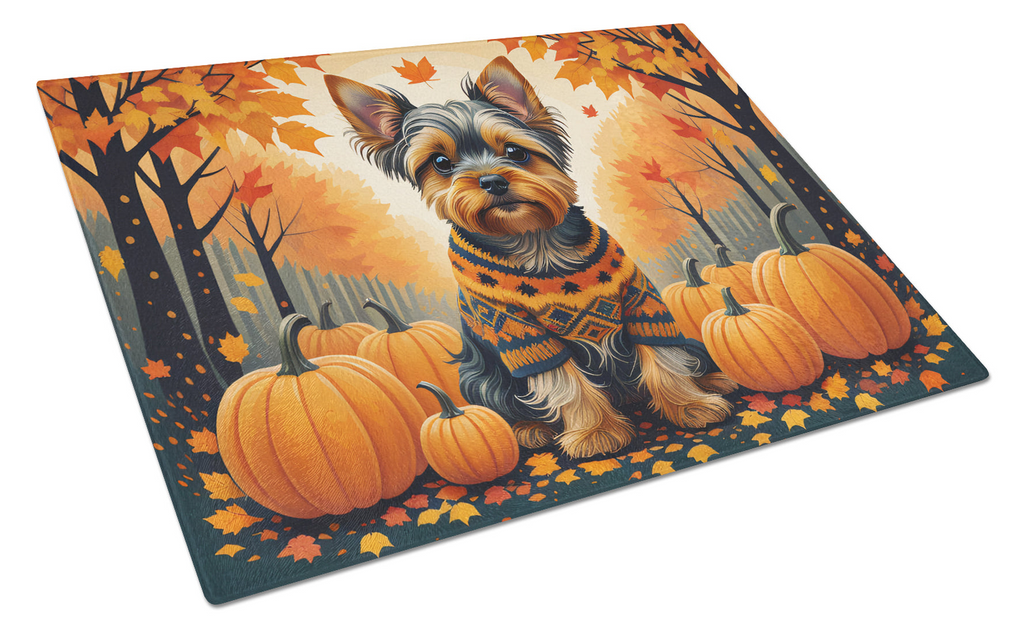 Glamorous Pups : Yorkshire Terrier Fall Glass Cutting Board