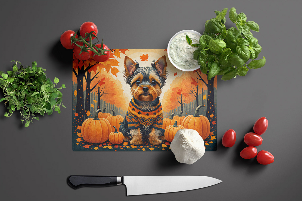 Glamorous Pups : Yorkshire Terrier Fall Glass Cutting Board