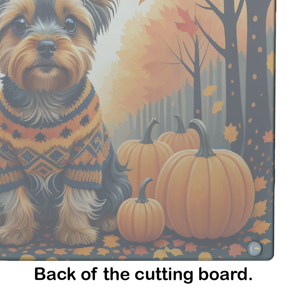 Glamorous Pups : Yorkshire Terrier Fall Glass Cutting Board