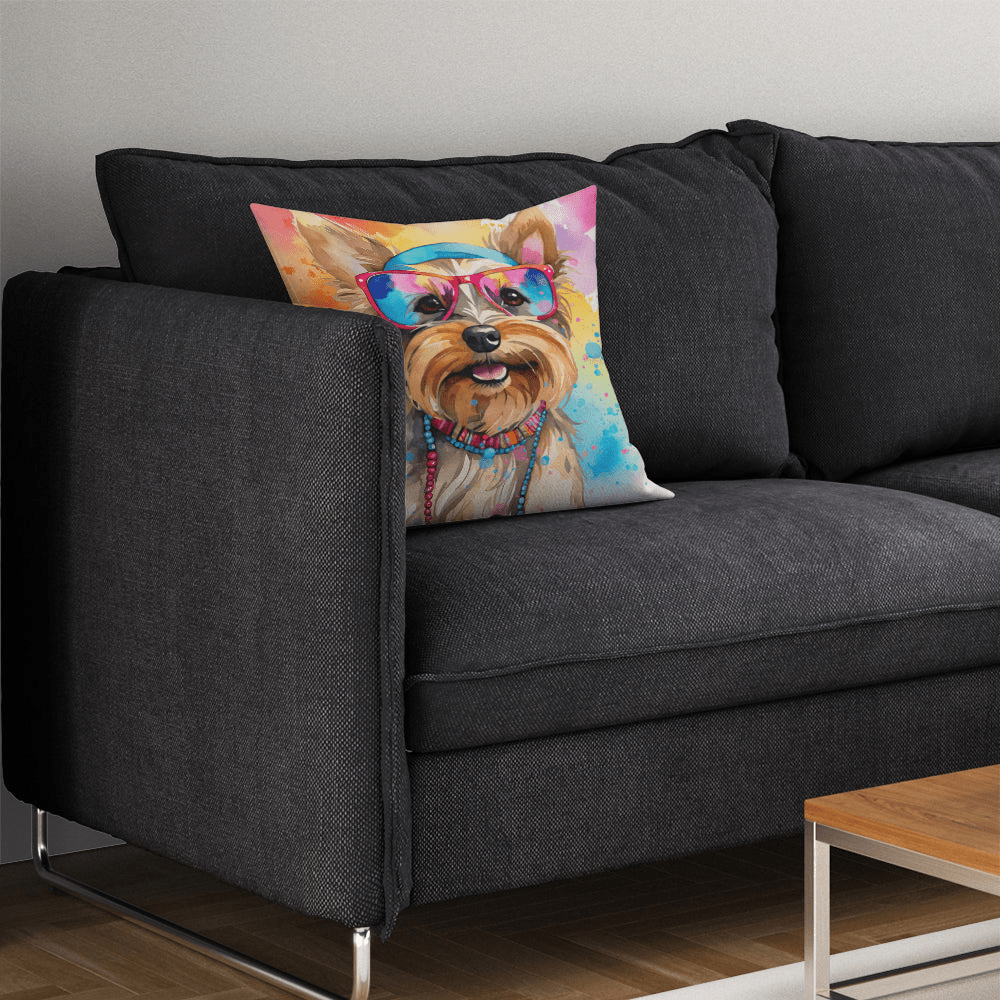 Glamorous Pups : Yorkshire Terrier Hippie Dawg Throw Pillow