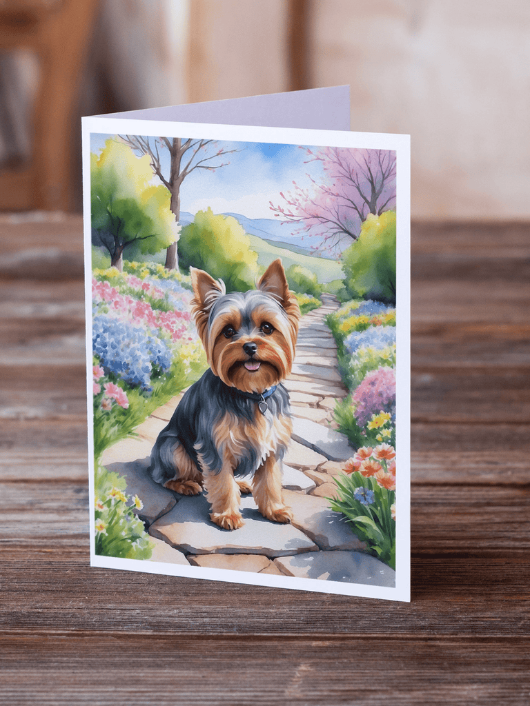 Glamorous Pups : Yorkshire Terrier Spring Path Greeting Cards Pack of 8