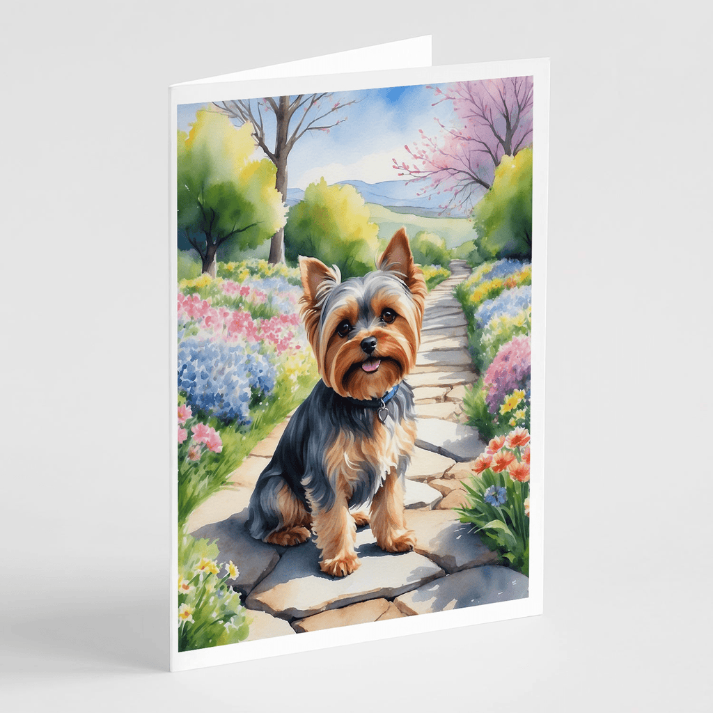 Glamorous Pups : Yorkshire Terrier Spring Path Greeting Cards Pack of 8